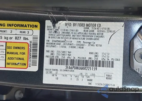 2019 Ford Fusion Hybrid Sel z USA, uszkodzony, nr VIN 3FA6P0MU6KR221159